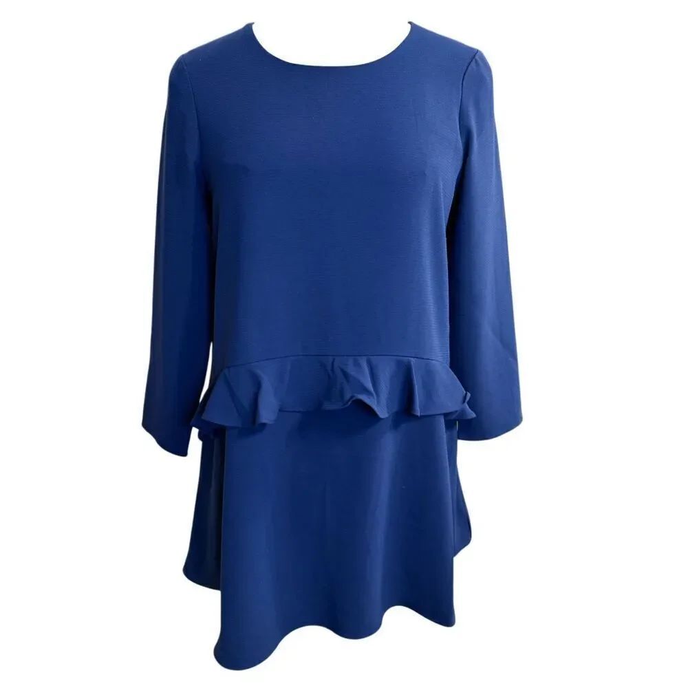 Gianni Bini Greer Navy Drop Waist Dress Sz. 14 Lined Long Sleeve